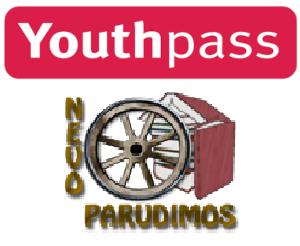 Het logo van Youthpass, met daaronder het logo van Nevo Parudimos