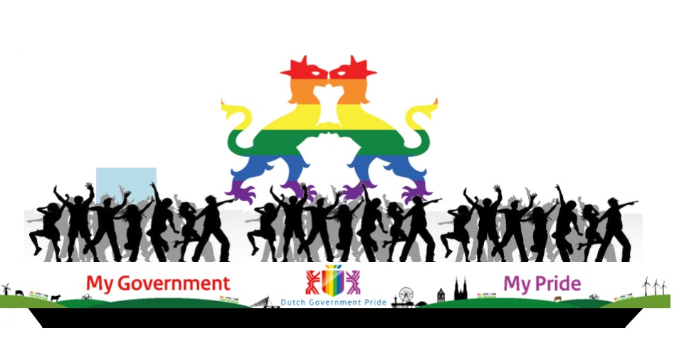A 2D digital illustration depicting a flat boat with a banner saying â€œMy Government My Prideâ€� hanging from the side, with groups of dancing people and two large rainbow-coloured lions kissing on top of it.